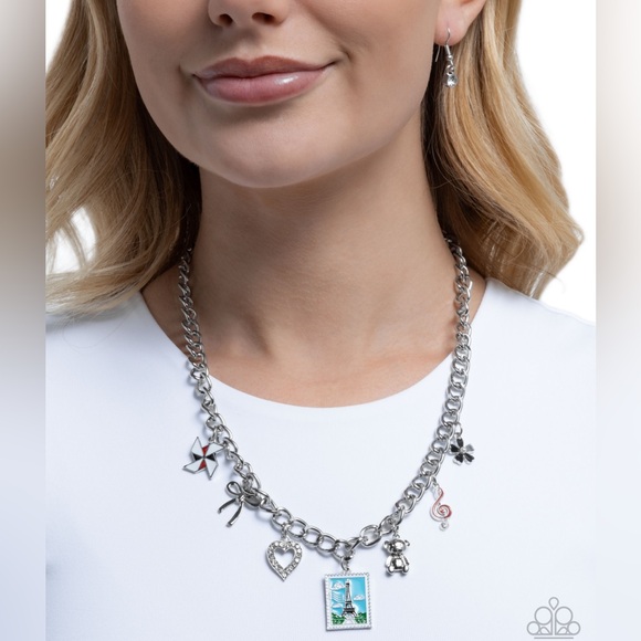 Jewelry - NWT Silver Paris Charm Necklace & Earrings Set
